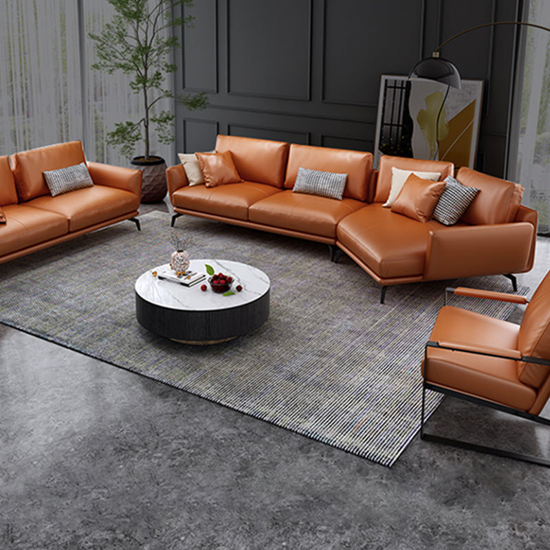 Mid-Century Modern Square Arm Sectional Sofa 34.65"H Cushion Back Sofa, Orange Clearhalo 'furn' 'furn_sectionals' 'Furniture' 'furniture_sectionals' 'Living Room Furniture' 'Sectionals' 4946620