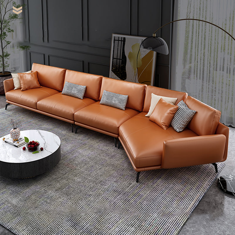 Mid-Century Modern Square Arm Sectional Sofa 34.65"H Cushion Back Sofa, Orange 159"L x 43"W x 35"H Nappa Clearhalo 'furn' 'furn_sectionals' 'Furniture' 'furniture_sectionals' 'Living Room Furniture' 'Sectionals' 4946623