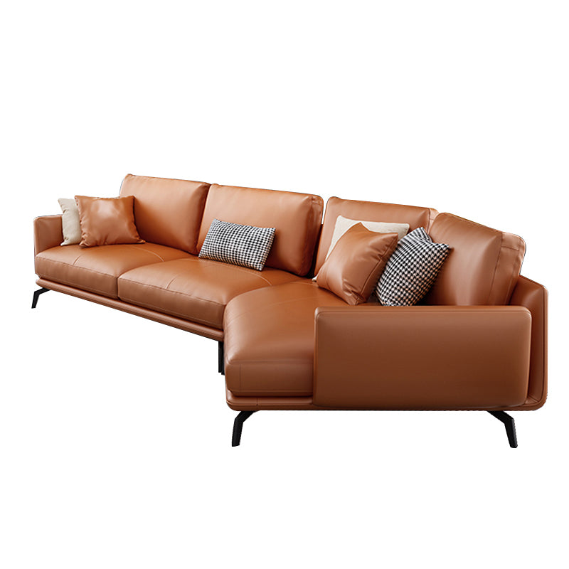 Mid-Century Modern Square Arm Sectional Sofa 34.65"H Cushion Back Sofa, Orange Clearhalo 'furn' 'furn_sectionals' 'Furniture' 'furniture_sectionals' 'Living Room Furniture' 'Sectionals' 4946626