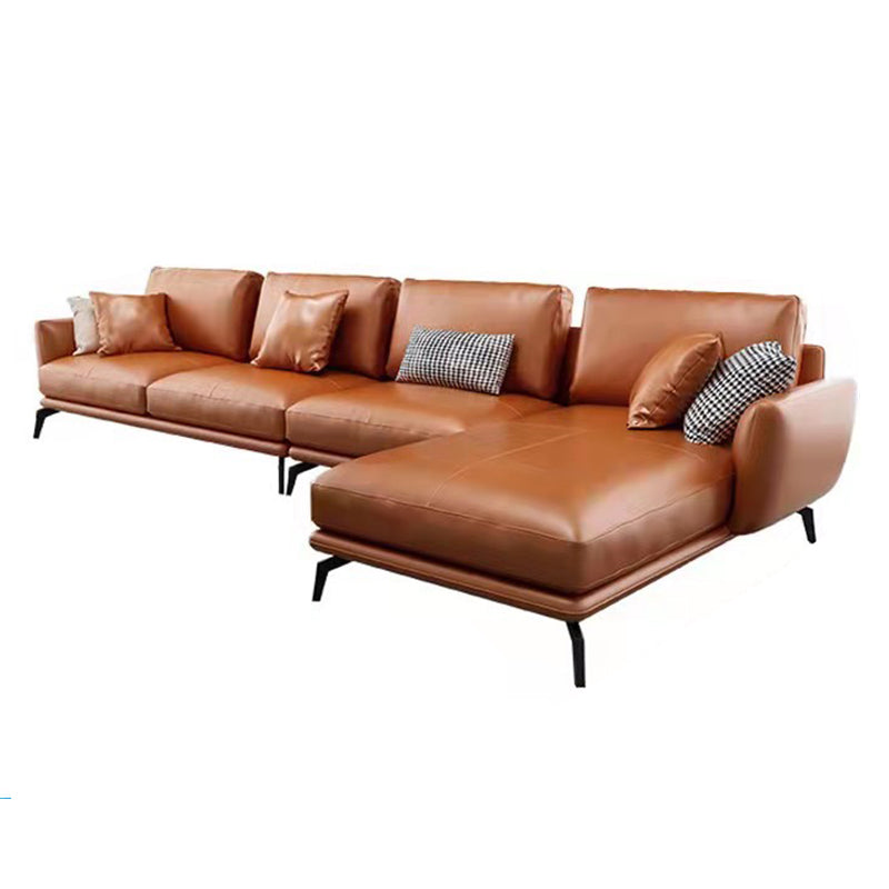 Mid-Century Modern Square Arm Sectional Sofa 34.65"H Cushion Back Sofa, Orange Clearhalo 'furn' 'furn_sectionals' 'Furniture' 'furniture_sectionals' 'Living Room Furniture' 'Sectionals' 4946627