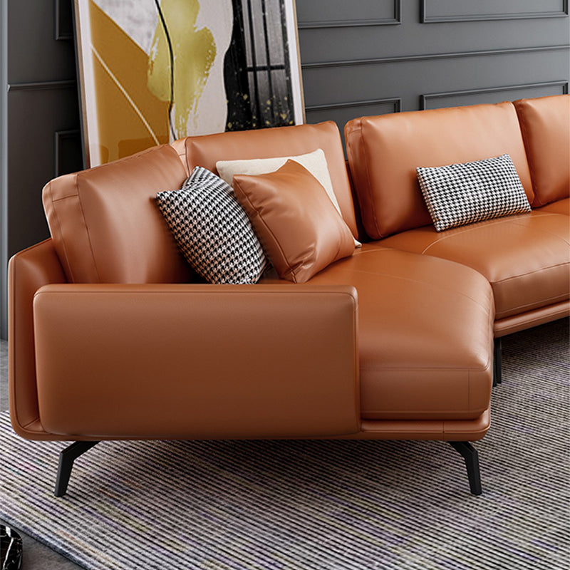 Mid-Century Modern Square Arm Sectional Sofa 34.65"H Cushion Back Sofa, Orange Clearhalo 'furn' 'furn_sectionals' 'Furniture' 'furniture_sectionals' 'Living Room Furniture' 'Sectionals' 4946629