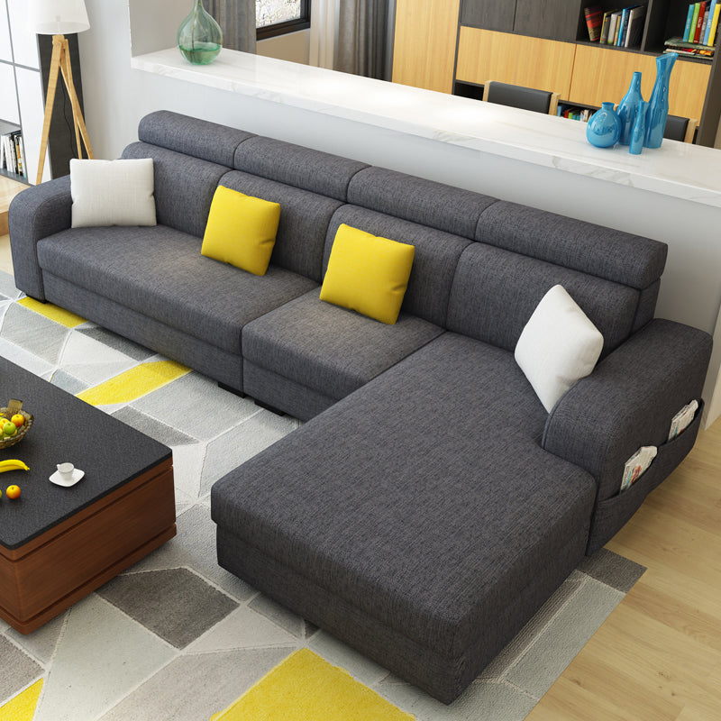 126"L √ó 71"W √ó35.5"H Linen Blend Square Arm Sofa Slipcovered Sectionals with Storage Dark Gray Clearhalo 'furn' 'furn_sectionals' 'Furniture' 'furniture_sectionals' 'Living Room Furniture' 'Sectionals' 4946637