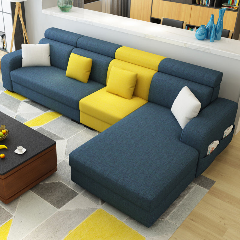 126"L √ó 71"W √ó35.5"H Linen Blend Square Arm Sofa Slipcovered Sectionals with Storage Yellow Blue Clearhalo 'furn' 'furn_sectionals' 'Furniture' 'furniture_sectionals' 'Living Room Furniture' 'Sectionals' 4946638