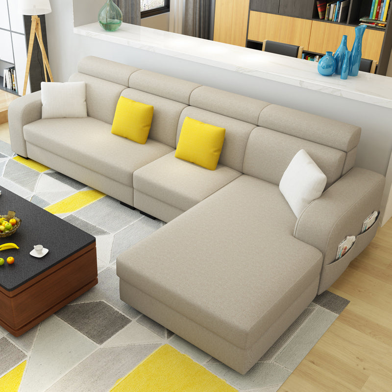 126"L √ó 71"W √ó35.5"H Linen Blend Square Arm Sofa Slipcovered Sectionals with Storage Beige Clearhalo 'furn' 'furn_sectionals' 'Furniture' 'furniture_sectionals' 'Living Room Furniture' 'Sectionals' 4946639