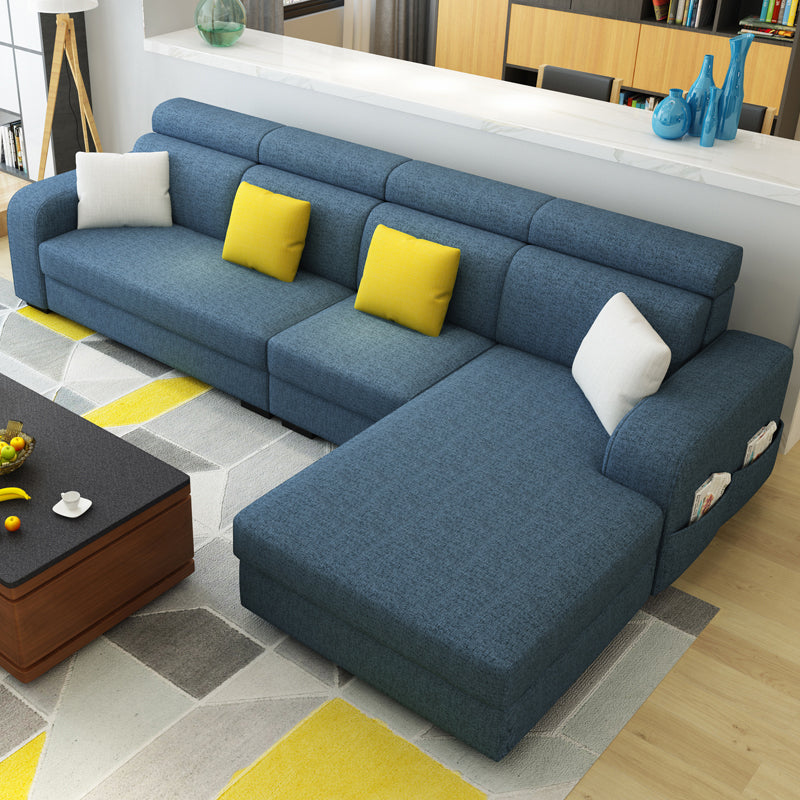 126"L √ó 71"W √ó35.5"H Linen Blend Square Arm Sofa Slipcovered Sectionals with Storage Navy Clearhalo 'furn' 'furn_sectionals' 'Furniture' 'furniture_sectionals' 'Living Room Furniture' 'Sectionals' 4946640