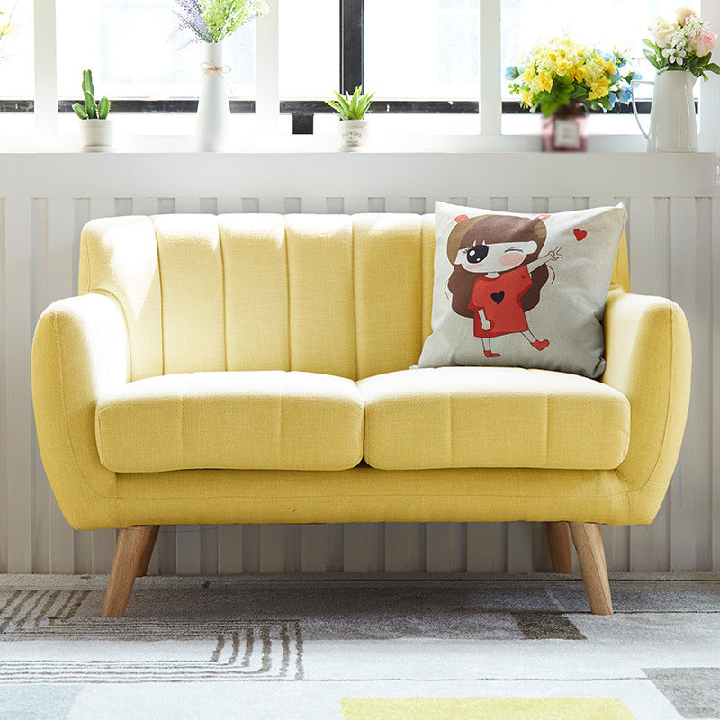 Modern Cotton Blend Loveseat Sewn Pillow Back Square Arm Settee Yellow Clearhalo 'furn' 'furn_sofas' 'Furniture' 'furniture_sofas' 'Living Room Furniture' 'Sofa' 'sofas' 4946652