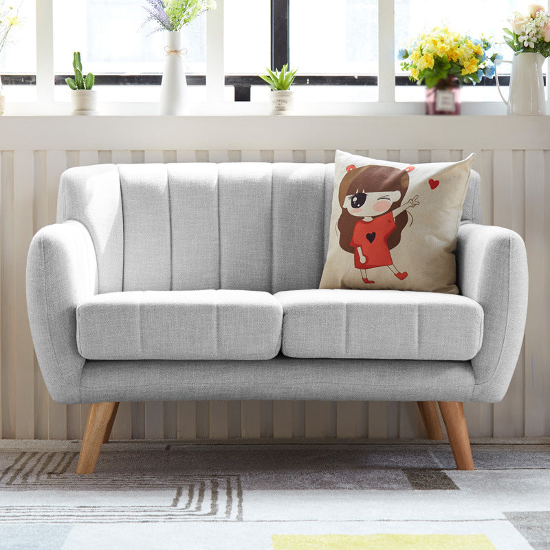 Modern Cotton Blend Loveseat Sewn Pillow Back Square Arm Settee Light Gray Clearhalo 'furn' 'furn_sofas' 'Furniture' 'furniture_sofas' 'Living Room Furniture' 'Sofa' 'sofas' 4946656