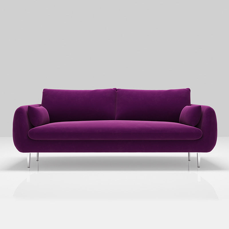 Scandinavian Square Arm Settee Velvet Cushion Back Sofa with Metal Legs Purple Clearhalo 'furn' 'furn_sofas' 'Furniture' 'furniture_sofas' 'Living Room Furniture' 'Sofa' 'sofas' 4946679