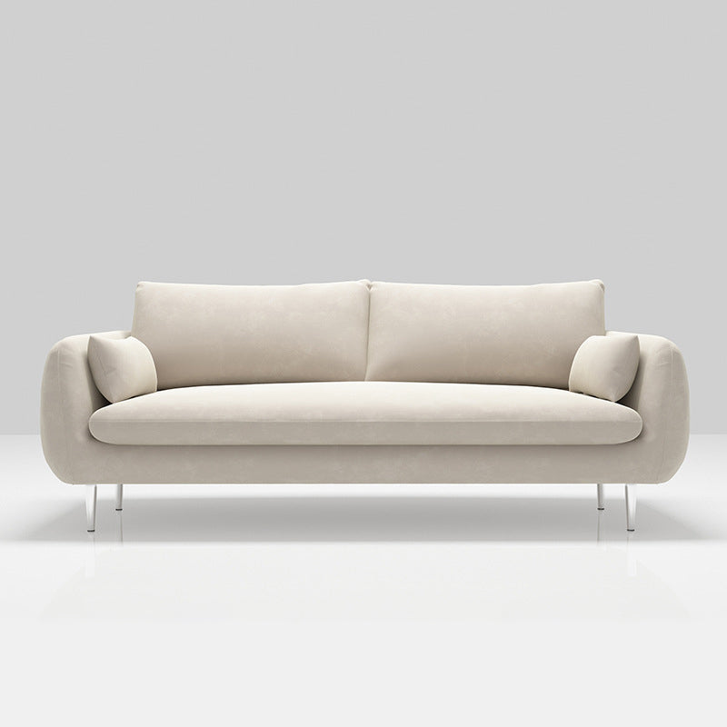 Scandinavian Square Arm Settee Velvet Cushion Back Sofa with Metal Legs 59"L x 31.5"W x 31.5"H Off-White Clearhalo 'furn' 'furn_sofas' 'Furniture' 'furniture_sofas' 'Living Room Furniture' 'Sofa' 'sofas' 4946680