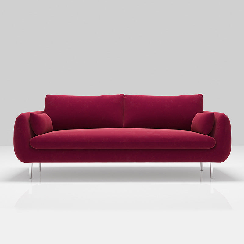 Scandinavian Square Arm Settee Velvet Cushion Back Sofa with Metal Legs Red Clearhalo 'furn' 'furn_sofas' 'Furniture' 'furniture_sofas' 'Living Room Furniture' 'Sofa' 'sofas' 4946681