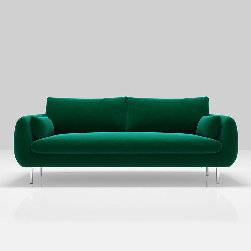 Scandinavian Square Arm Settee Velvet Cushion Back Sofa with Metal Legs Green Clearhalo 'furn' 'furn_sofas' 'Furniture' 'furniture_sofas' 'Living Room Furniture' 'Sofa' 'sofas' 4946682