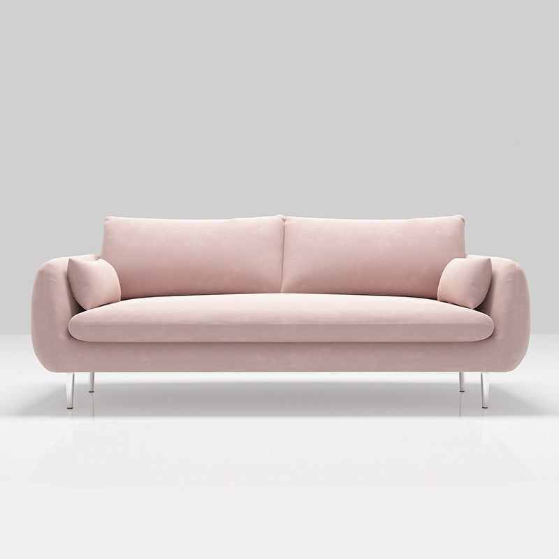 Scandinavian Square Arm Settee Velvet Cushion Back Sofa with Metal Legs 59"L x 31.5"W x 31.5"H Pink Clearhalo 'furn' 'furn_sofas' 'Furniture' 'furniture_sofas' 'Living Room Furniture' 'Sofa' 'sofas' 4946684