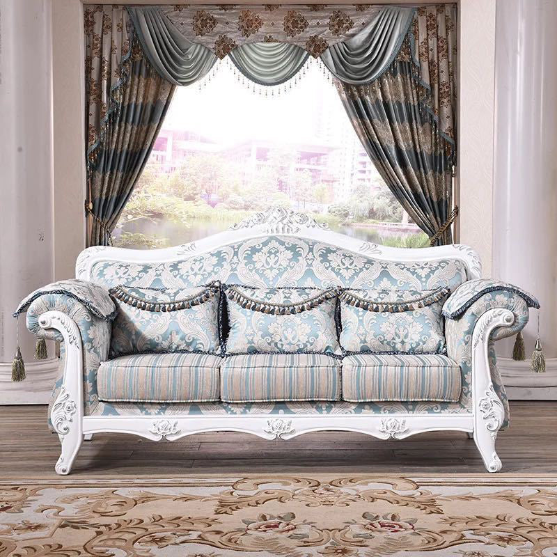 Traditional 3-seater Rolled Arm Sofa Velvet Tufted Back Couch for Living Room Blue-White Clearhalo 'furn' 'furn_sofas' 'Furniture' 'furniture_sofas' 'Living Room Furniture' 'Sofa' 'sofas' 4946699
