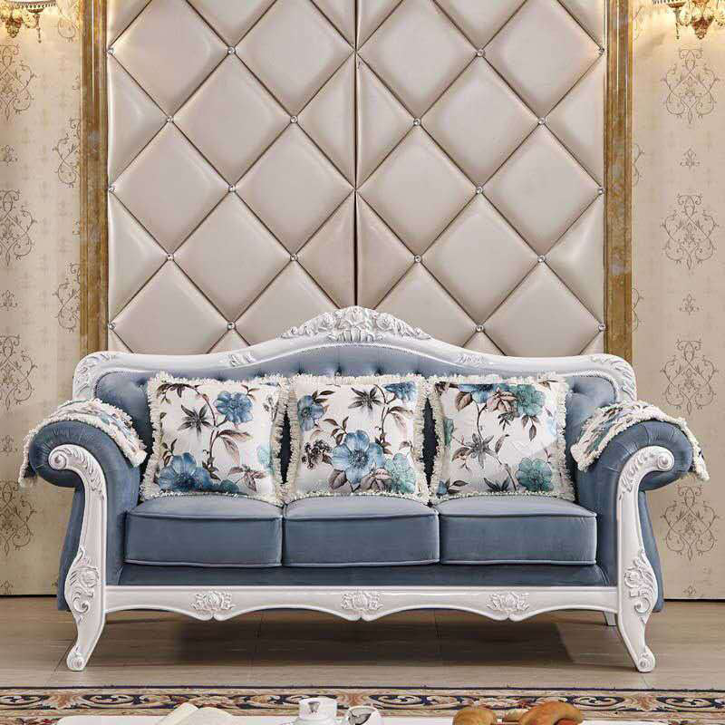 Traditional 3-seater Rolled Arm Sofa Velvet Tufted Back Couch for Living Room Dark Blue Gray-White Clearhalo 'furn' 'furn_sofas' 'Furniture' 'furniture_sofas' 'Living Room Furniture' 'Sofa' 'sofas' 4946709