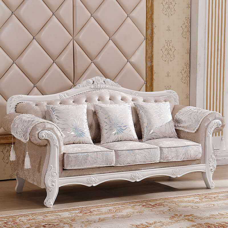 Traditional 3-seater Rolled Arm Sofa Velvet Tufted Back Couch for Living Room Off-White Clearhalo 'furn' 'furn_sofas' 'Furniture' 'furniture_sofas' 'Living Room Furniture' 'Sofa' 'sofas' 4946711