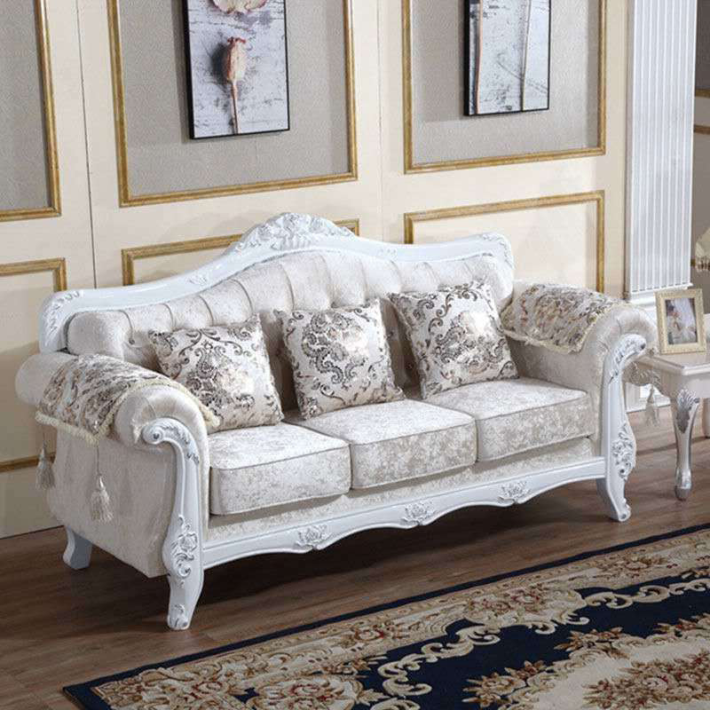 Traditional 3-seater Rolled Arm Sofa Velvet Tufted Back Couch for Living Room Beige Coffee Clearhalo 'furn' 'furn_sofas' 'Furniture' 'furniture_sofas' 'Living Room Furniture' 'Sofa' 'sofas' 4946713
