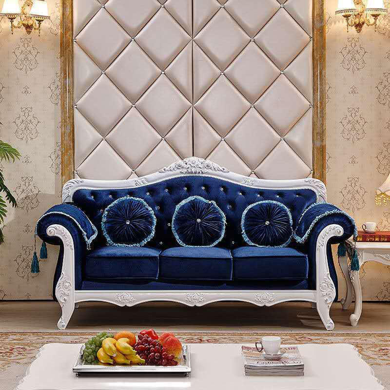 Traditional 3-seater Rolled Arm Sofa Velvet Tufted Back Couch for Living Room Ocean Blue Clearhalo 'furn' 'furn_sofas' 'Furniture' 'furniture_sofas' 'Living Room Furniture' 'Sofa' 'sofas' 4946715