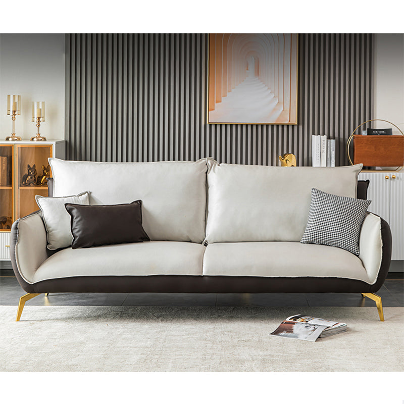 Ultra-Modern Beige Upholstered Sofa Pillow Back Couch with Brass Legs 55"L x 33.5"W x 31.5"H Grey Clearhalo 'furn' 'furn_sofas' 'Furniture' 'furniture_sofas' 'Living Room Furniture' 'Sofa' 'sofas' 4946718