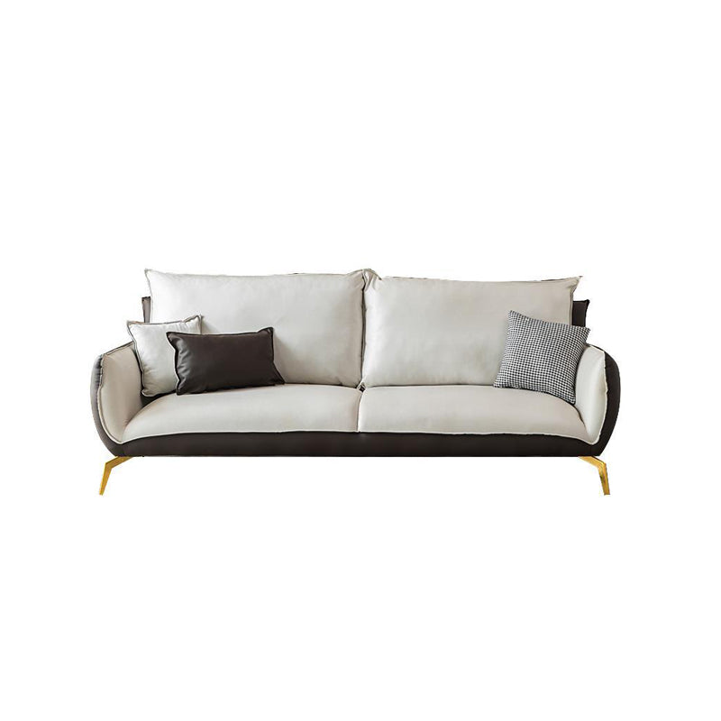 Ultra-Modern Beige Upholstered Sofa Pillow Back Couch with Brass Legs 71"L x 33.5"W x 31.5"H Grey Clearhalo 'furn' 'furn_sofas' 'Furniture' 'furniture_sofas' 'Living Room Furniture' 'Sofa' 'sofas' 4946722