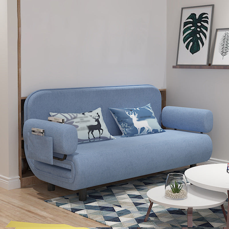 Modern Cotton and Linen Sleeper Sofa Pillow Back Couch with Storage for Living Room 59"L x 24"W x 31"H Blue Clearhalo 'furn' 'furn_sofas' 'Furniture' 'furniture_sofas' 'Living Room Furniture' 'Sofa' 'sofas' 4946734