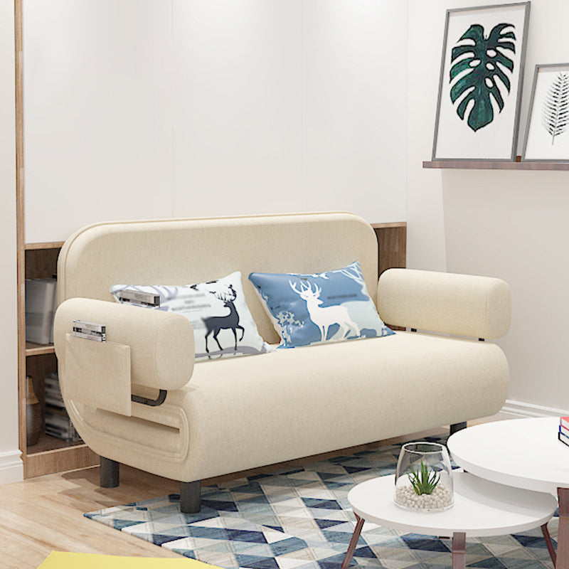 Modern Cotton and Linen Sleeper Sofa Pillow Back Couch with Storage for Living Room Khaki Clearhalo 'furn' 'furn_sofas' 'Furniture' 'furniture_sofas' 'Living Room Furniture' 'Sofa' 'sofas' 4946737