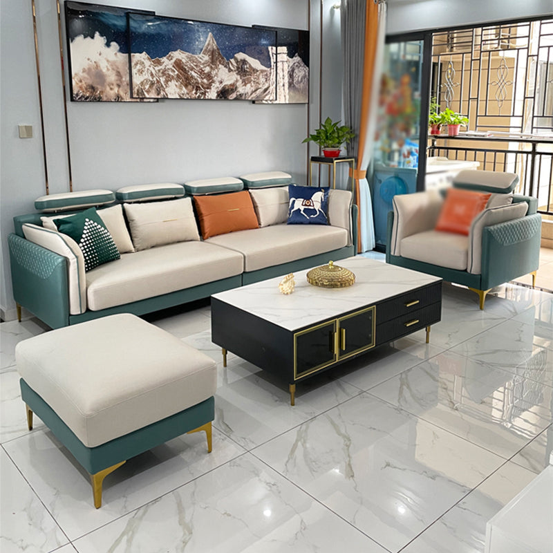 Stain-Resistant Faux Leather Sofa Living Room Green and Beige Couch with Flared Arms Clearhalo 'furn' 'furn_sofas' 'Furniture' 'furniture_sofas' 'Living Room Furniture' 'Sofa' 'sofas' 4946750