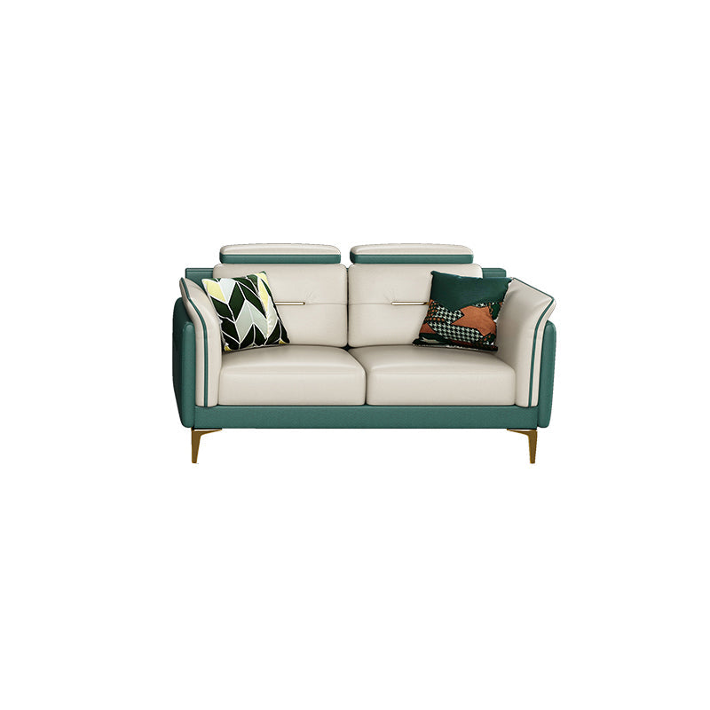 Stain-Resistant Faux Leather Sofa Living Room Green and Beige Couch with Flared Arms 61"L x 35"W x 37"H Clearhalo 'furn' 'furn_sofas' 'Furniture' 'furniture_sofas' 'Living Room Furniture' 'Sofa' 'sofas' 4946754