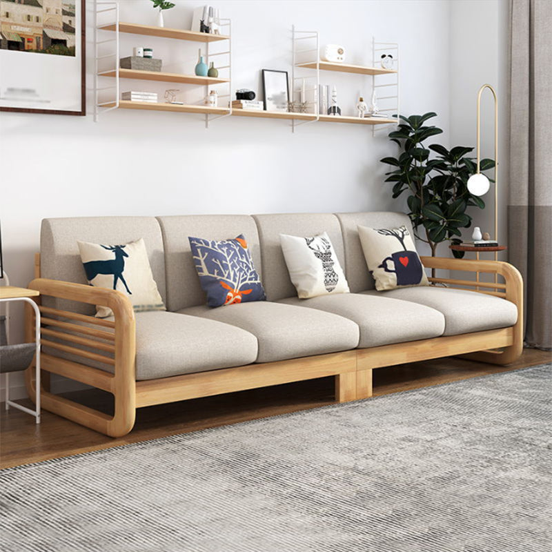 Rustic Wooden Frame Sofa Square Arm Couch with Pillow Back in Natural/Walunt Finish 104"L x 30"W x 33"H Natural Wood Clearhalo 'furn' 'furn_sofas' 'Furniture' 'furniture_sofas' 'Living Room Furniture' 'Sofa' 'sofas' 4946766