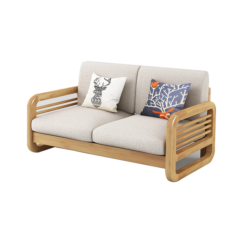 Rustic Wooden Frame Sofa Square Arm Couch with Pillow Back in Natural/Walunt Finish 53"L x 30"W x 33"H Natural Wood Clearhalo 'furn' 'furn_sofas' 'Furniture' 'furniture_sofas' 'Living Room Furniture' 'Sofa' 'sofas' 4946767