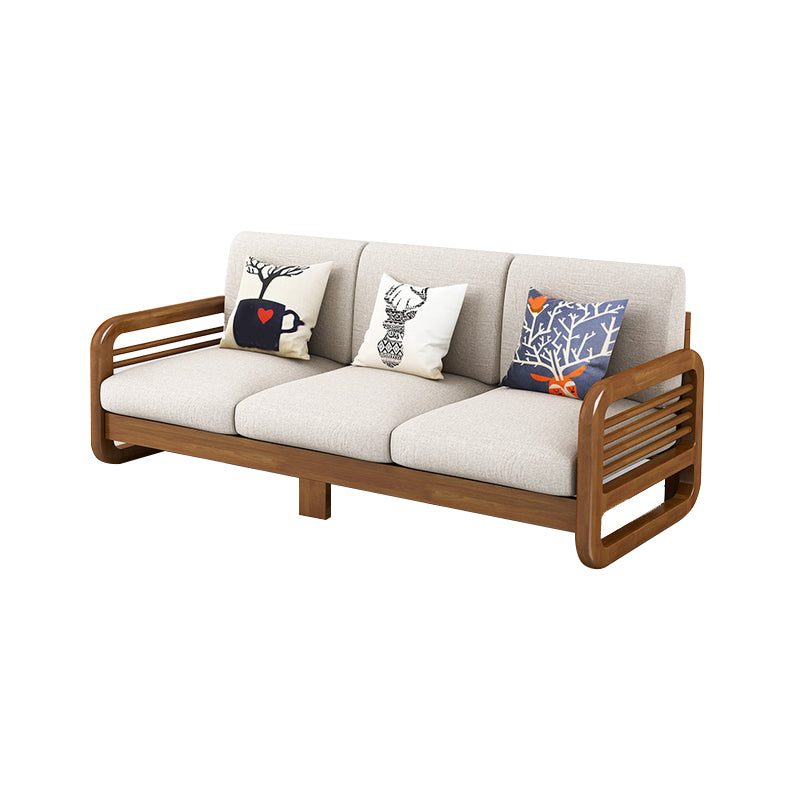 Rustic Wooden Frame Sofa Square Arm Couch with Pillow Back in Natural/Walunt Finish 79"L x 30"W x 33.5"H Walnut Clearhalo 'furn' 'furn_sofas' 'Furniture' 'furniture_sofas' 'Living Room Furniture' 'Sofa' 'sofas' 4946768