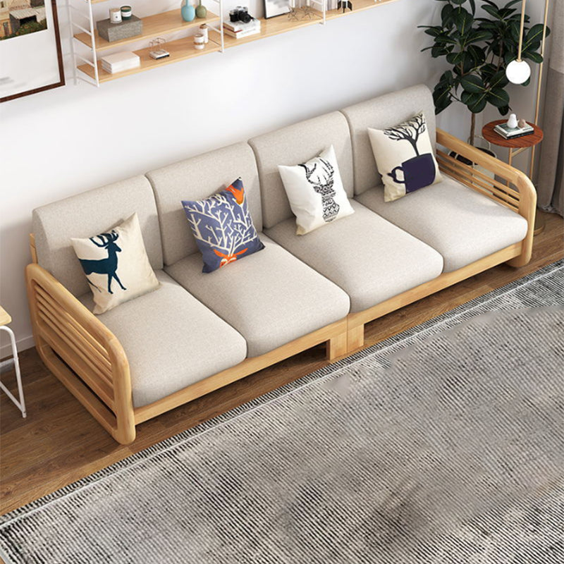 Rustic Wooden Frame Sofa Square Arm Couch with Pillow Back in Natural/Walunt Finish Clearhalo 'furn' 'furn_sofas' 'Furniture' 'furniture_sofas' 'Living Room Furniture' 'Sofa' 'sofas' 4946769