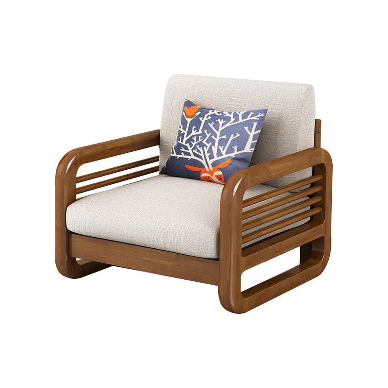 Rustic Wooden Frame Sofa Square Arm Couch with Pillow Back in Natural/Walunt Finish 28"L x 30"W x 33"H Walnut Clearhalo 'furn' 'furn_sofas' 'Furniture' 'furniture_sofas' 'Living Room Furniture' 'Sofa' 'sofas' 4946771