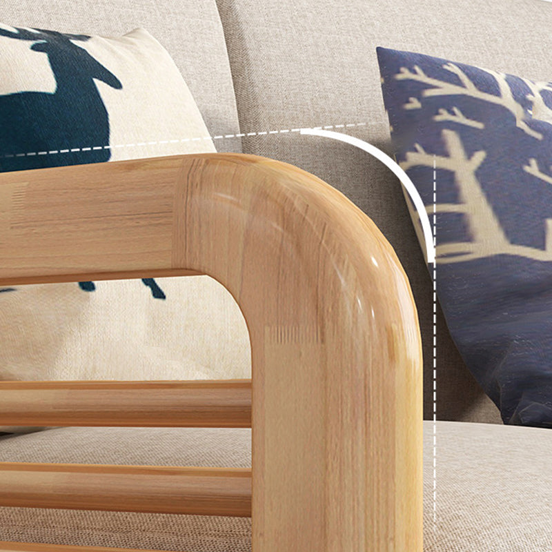 Rustic Wooden Frame Sofa Square Arm Couch with Pillow Back in Natural/Walunt Finish Clearhalo 'furn' 'furn_sofas' 'Furniture' 'furniture_sofas' 'Living Room Furniture' 'Sofa' 'sofas' 4946777