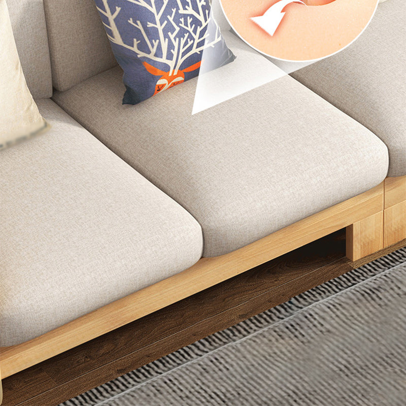 Rustic Wooden Frame Sofa Square Arm Couch with Pillow Back in Natural/Walunt Finish Clearhalo 'furn' 'furn_sofas' 'Furniture' 'furniture_sofas' 'Living Room Furniture' 'Sofa' 'sofas' 4946778