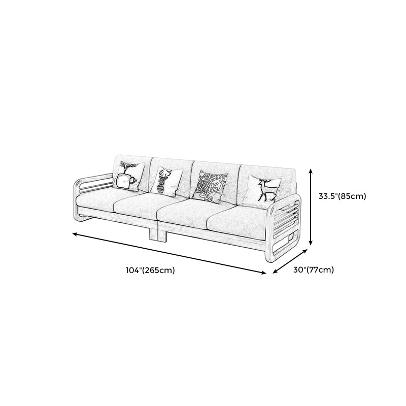 Rustic Wooden Frame Sofa Square Arm Couch with Pillow Back in Natural/Walunt Finish Clearhalo 'furn' 'furn_sofas' 'Furniture' 'furniture_sofas' 'Living Room Furniture' 'Sofa' 'sofas' 4946783