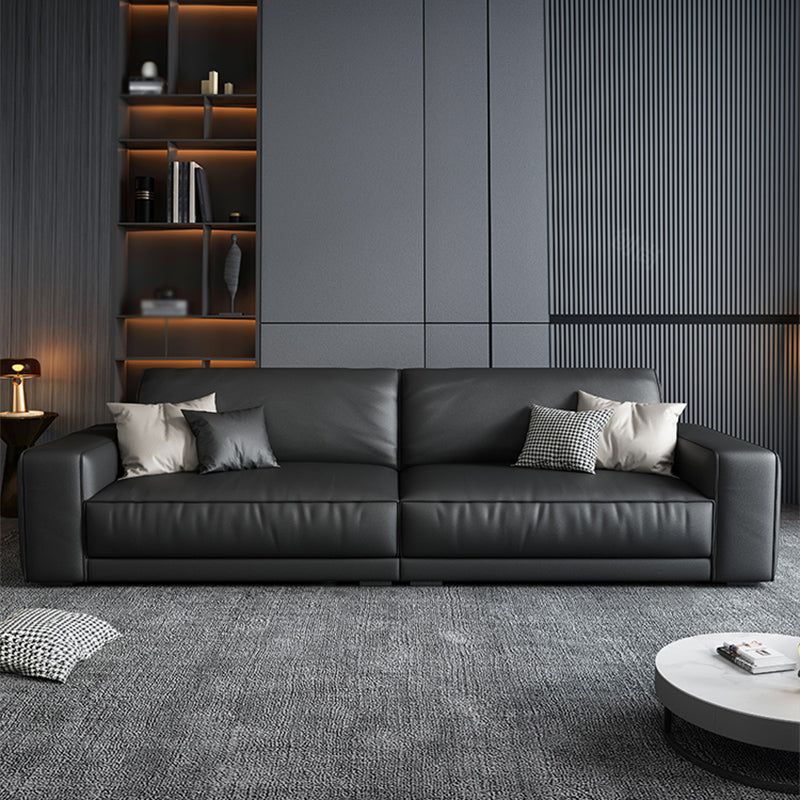 Stain-Resistant Faux Leather Sofa Square Arm Cushion Back Couch, Black 118"L x 39"W x 22"H Latex Clearhalo 'furn' 'furn_sofas' 'Furniture' 'furniture_sofas' 'Living Room Furniture' 'Sofa' 'sofas' 4946784