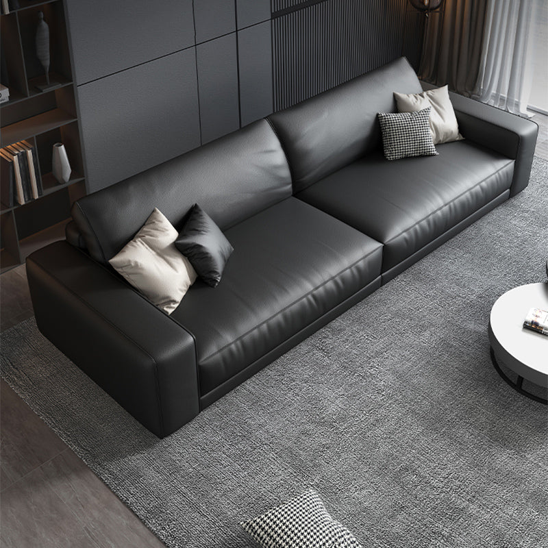 Stain-Resistant Faux Leather Sofa Square Arm Cushion Back Couch, Black 118"L x 39"W x 22"H Sponge Clearhalo 'furn' 'furn_sofas' 'Furniture' 'furniture_sofas' 'Living Room Furniture' 'Sofa' 'sofas' 4946787