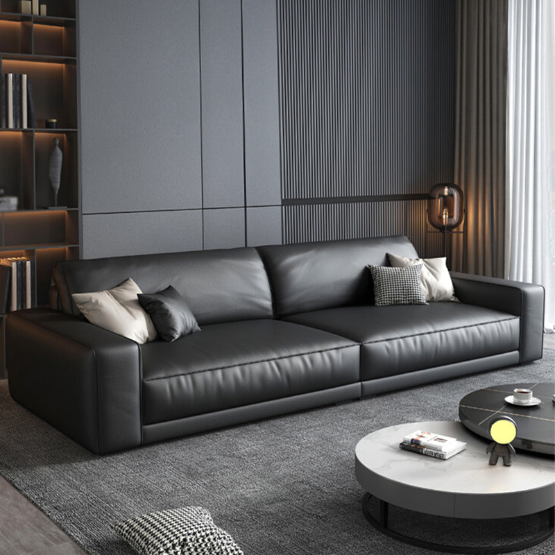 Stain-Resistant Faux Leather Sofa Square Arm Cushion Back Couch, Black 102"L x 39"W x 22"H Latex Clearhalo 'furn' 'furn_sofas' 'Furniture' 'furniture_sofas' 'Living Room Furniture' 'Sofa' 'sofas' 4946788