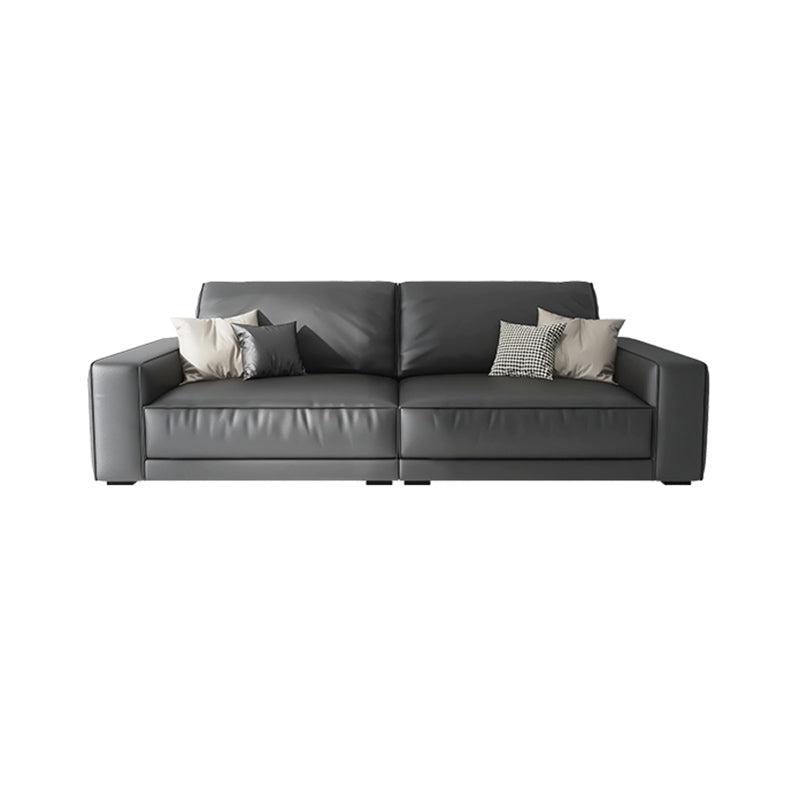 Stain-Resistant Faux Leather Sofa Square Arm Cushion Back Couch, Black 102"L x 39"W x 22"H Sponge Clearhalo 'furn' 'furn_sofas' 'Furniture' 'furniture_sofas' 'Living Room Furniture' 'Sofa' 'sofas' 4946789