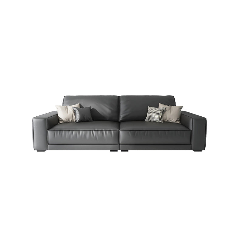 Stain-Resistant Faux Leather Sofa Square Arm Cushion Back Couch, Black 87"L x 39"W x 22"H Clearhalo 'furn' 'furn_sofas' 'Furniture' 'furniture_sofas' 'Living Room Furniture' 'Sofa' 'sofas' 4946791