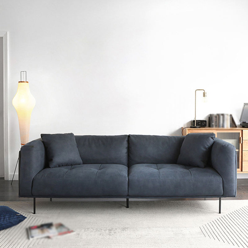 Contemporary Loose Back Standard Sofa Faux Leather Square Arm Settee 89"L x 37"W x 31.5"H Dark Blue Clearhalo 'furn' 'furn_sofas' 'Furniture' 'furniture_sofas' 'Living Room Furniture' 'Sofa' 'sofas' 4946799