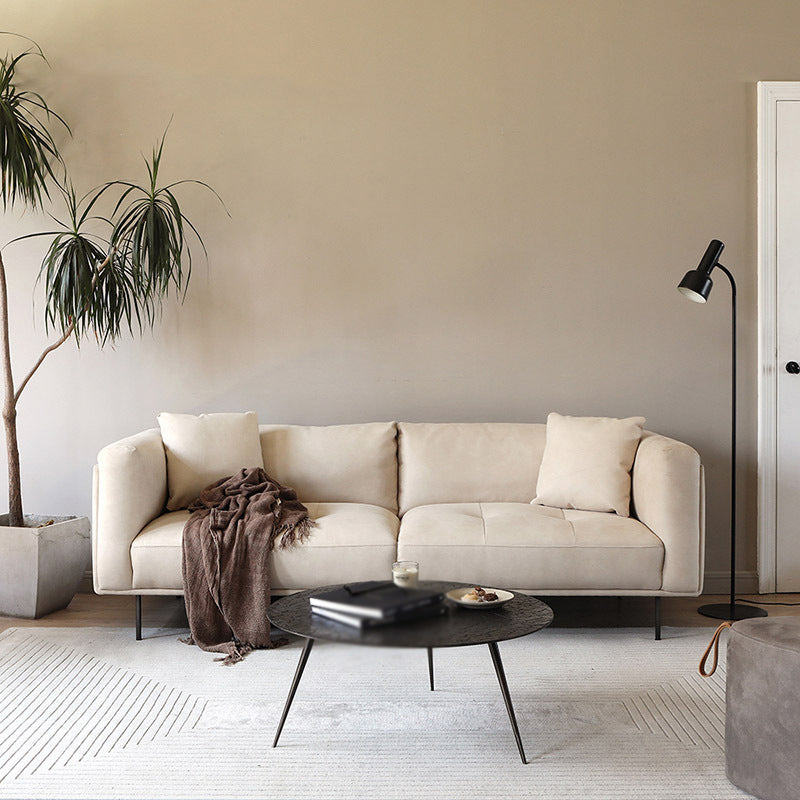 Contemporary Loose Back Standard Sofa Faux Leather Square Arm Settee 89"L x 37"W x 31.5"H Beige Clearhalo 'furn' 'furn_sofas' 'Furniture' 'furniture_sofas' 'Living Room Furniture' 'Sofa' 'sofas' 4946802