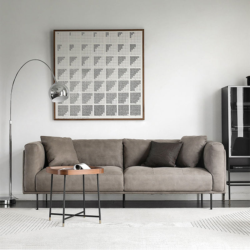 Contemporary Loose Back Standard Sofa Faux Leather Square Arm Settee Khaki Clearhalo 'furn' 'furn_sofas' 'Furniture' 'furniture_sofas' 'Living Room Furniture' 'Sofa' 'sofas' 4946803