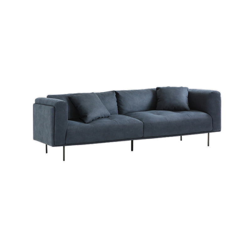 Contemporary Loose Back Standard Sofa Faux Leather Square Arm Settee 98"L x 37"W x 31.5"H Dark Blue Clearhalo 'furn' 'furn_sofas' 'Furniture' 'furniture_sofas' 'Living Room Furniture' 'Sofa' 'sofas' 4946805