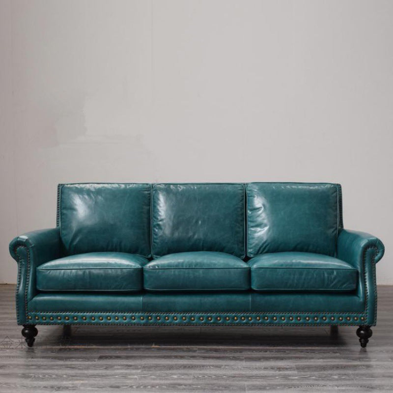 Traditional Rolled Arm Sofa with Nailhead Trim Cushion Back Couch for Three People Blue Clearhalo 'furn' 'furn_sofas' 'Furniture' 'furniture_sofas' 'Living Room Furniture' 'Sofa' 'sofas' 4946818