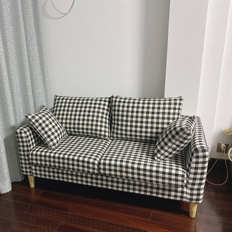 Scandinavian Cotton Blend Settee Square Arm Loveseat with Removable Cushions Black White Clearhalo 'furn' 'furn_sofas' 'Furniture' 'furniture_sofas' 'Living Room Furniture' 'Sofa' 'sofas' 4946889