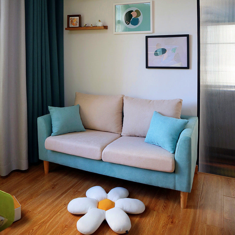 Scandinavian Cotton Blend Settee Square Arm Loveseat with Removable Cushions Blue-White Clearhalo 'furn' 'furn_sofas' 'Furniture' 'furniture_sofas' 'Living Room Furniture' 'Sofa' 'sofas' 4946890