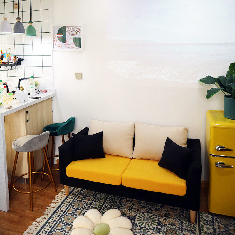 Scandinavian Cotton Blend Settee Square Arm Loveseat with Removable Cushions Yellow Black Clearhalo 'furn' 'furn_sofas' 'Furniture' 'furniture_sofas' 'Living Room Furniture' 'Sofa' 'sofas' 4946892