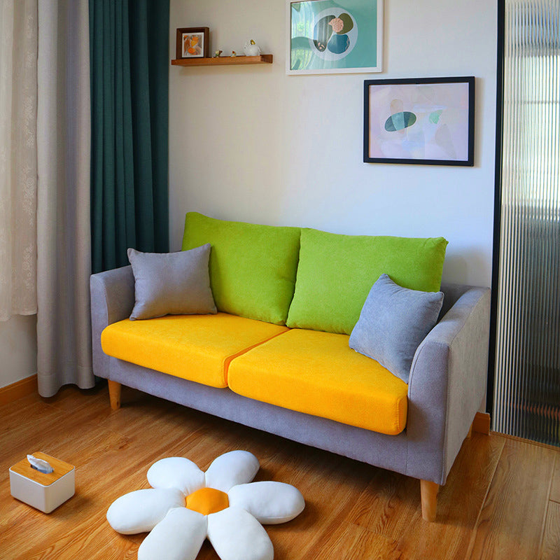 Scandinavian Cotton Blend Settee Square Arm Loveseat with Removable Cushions Grey-Yellow-Green Clearhalo 'furn' 'furn_sofas' 'Furniture' 'furniture_sofas' 'Living Room Furniture' 'Sofa' 'sofas' 4946894