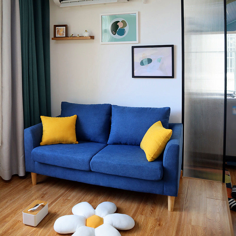 Scandinavian Cotton Blend Settee Square Arm Loveseat with Removable Cushions Dark Blue Clearhalo 'furn' 'furn_sofas' 'Furniture' 'furniture_sofas' 'Living Room Furniture' 'Sofa' 'sofas' 4946896